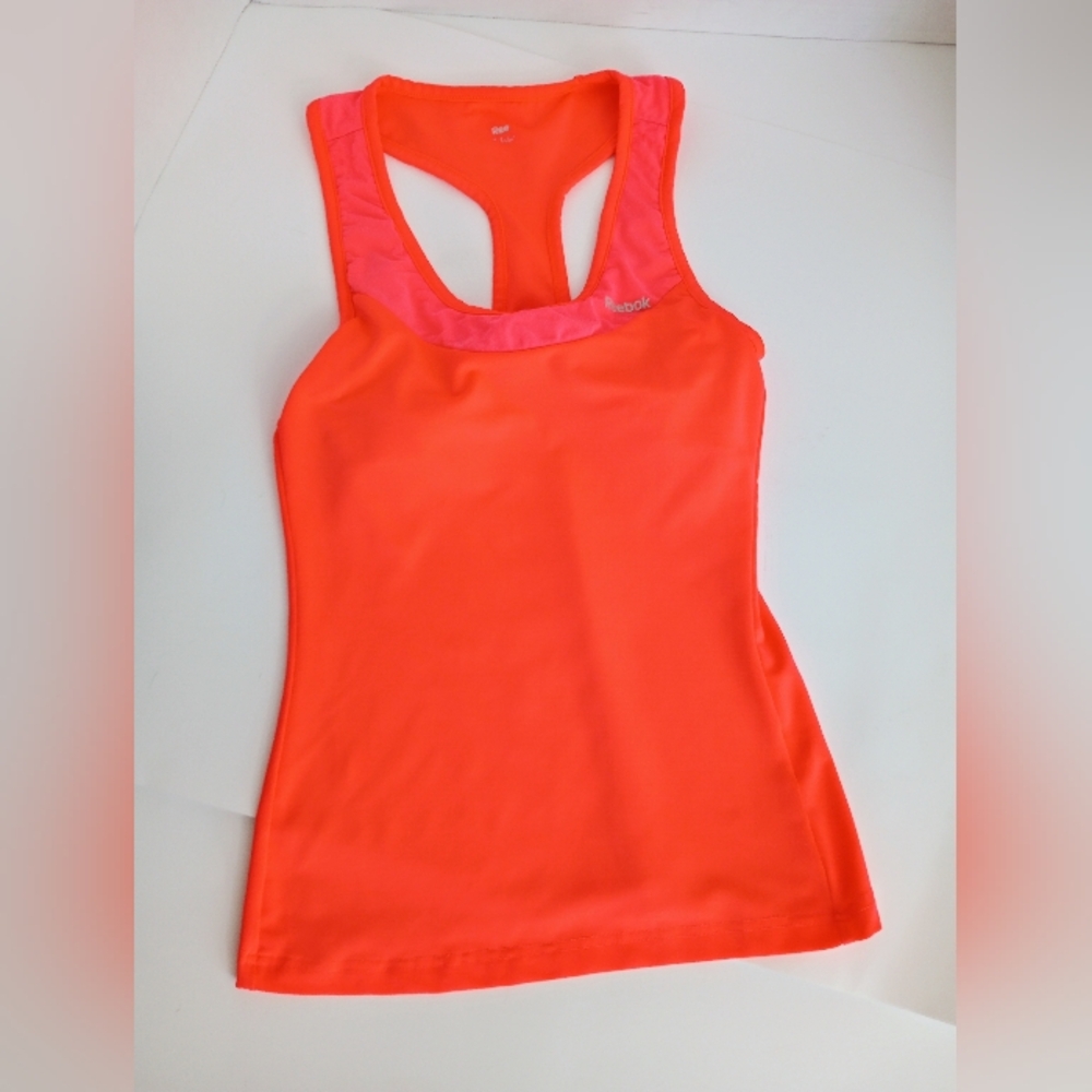 Women's Reebok T back tank top, size small, neon orange